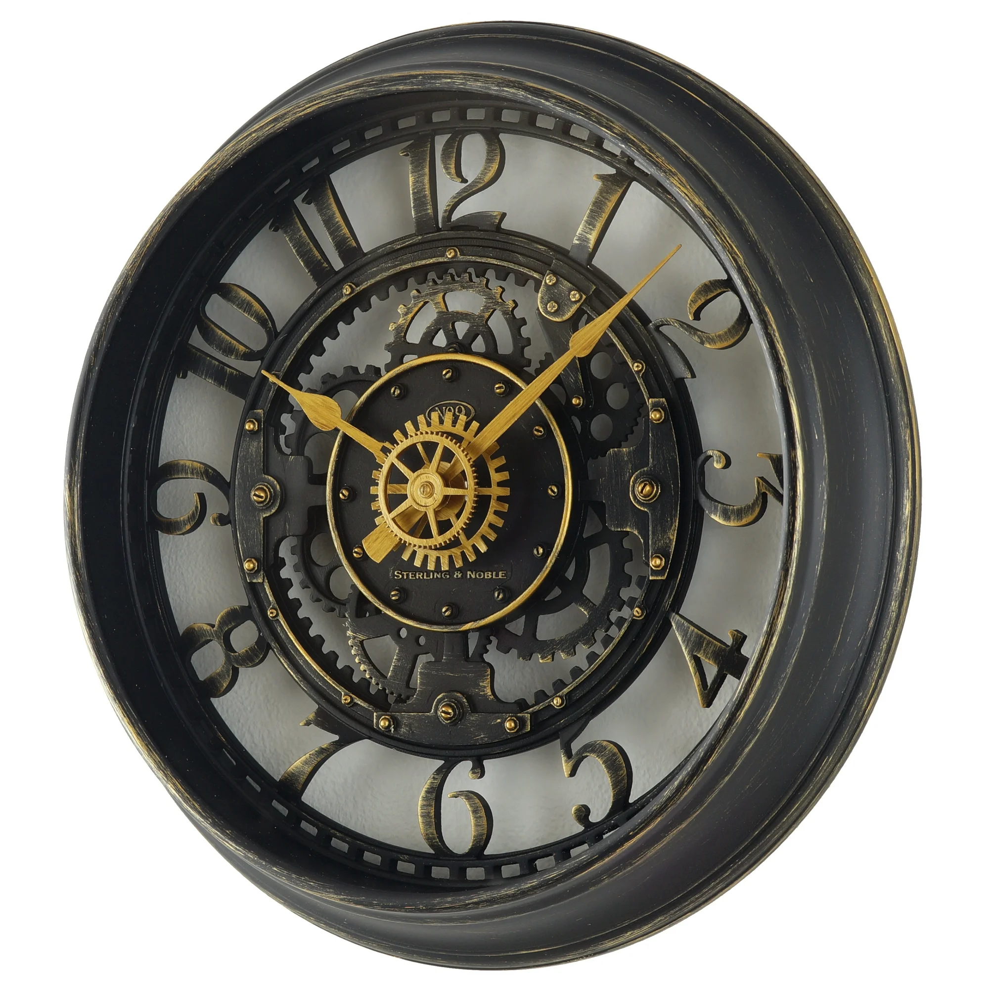 Stiv Indoor Round Bronze Cutout Gear Industrial Analog Wall Clock - Image 4
