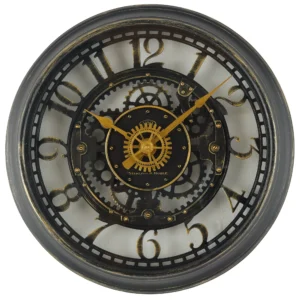 Stiv Indoor Round Bronze Cutout Gear Industrial Analog Wall Clock