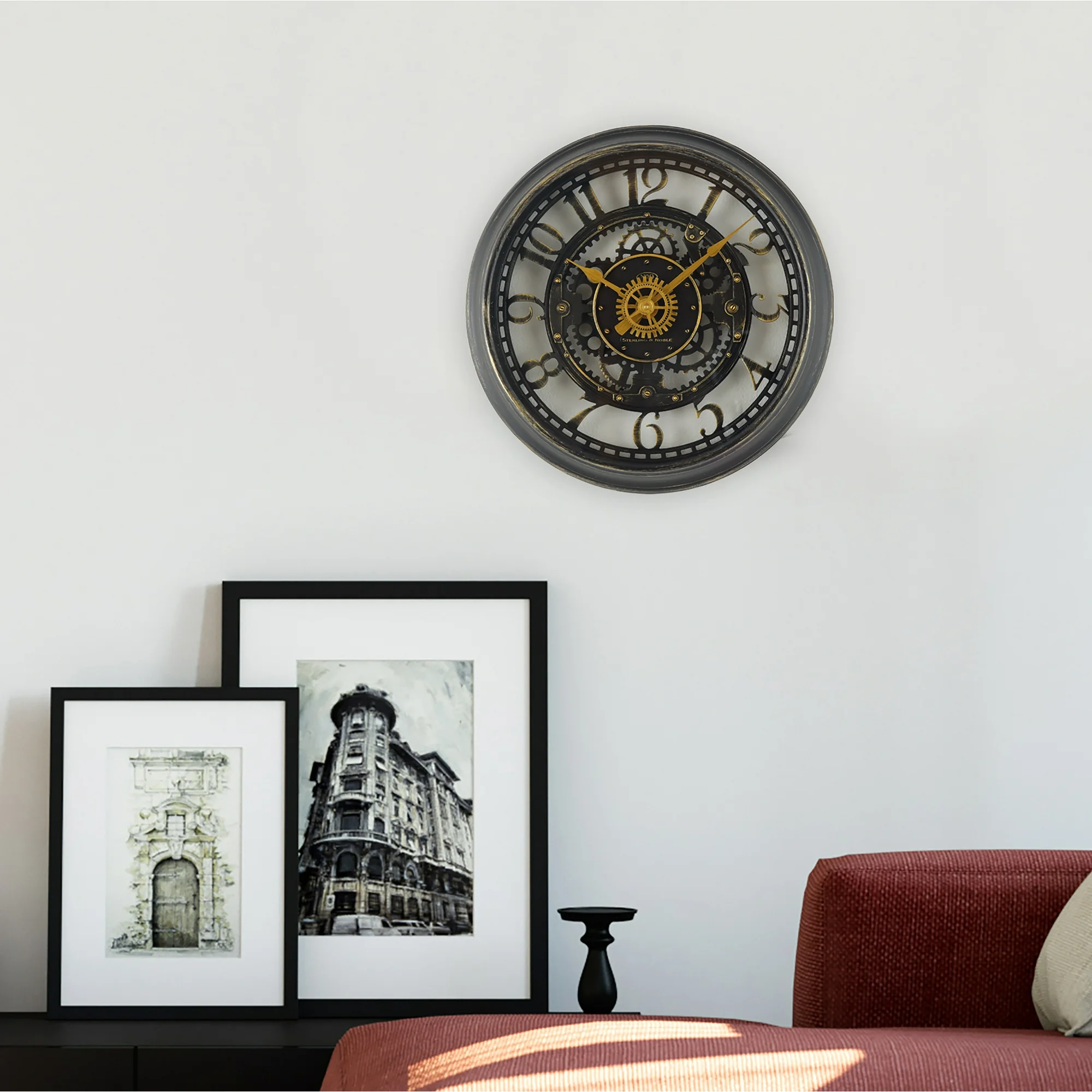 Stiv Indoor Round Bronze Cutout Gear Industrial Analog Wall Clock - Image 3